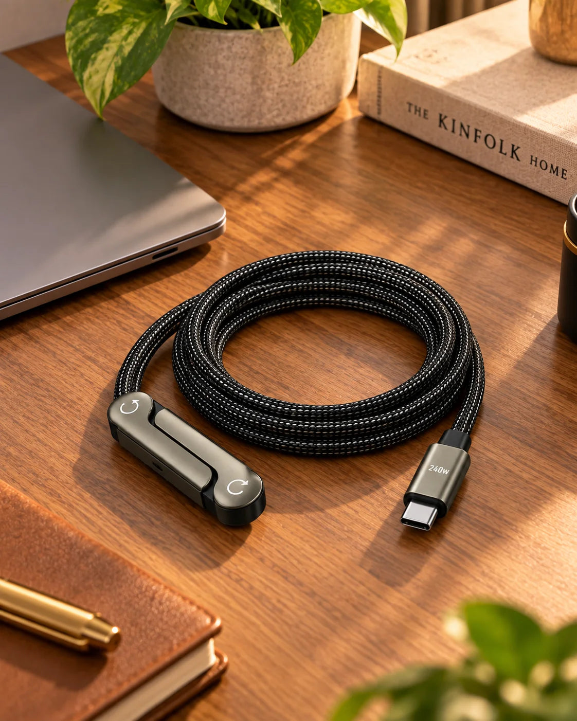 2-in-1 240W Charging Cable with Foldable Phone Stand